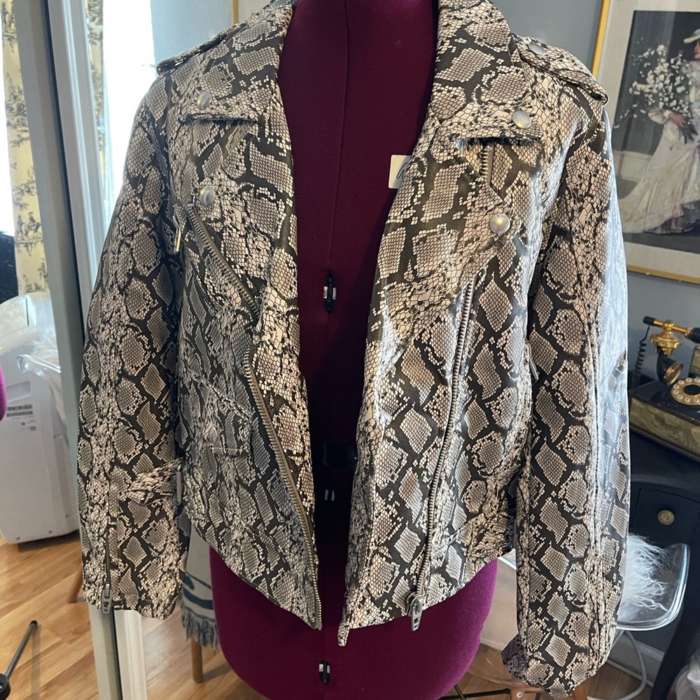 Blank NYC Black and White Snake Print Leather Jacket